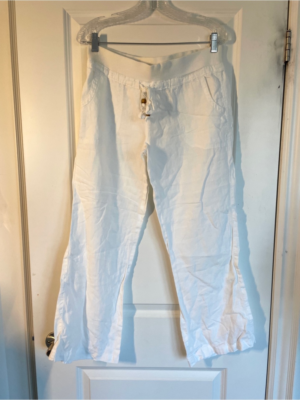 Guess White/Cream Linen Pants With Drawstring